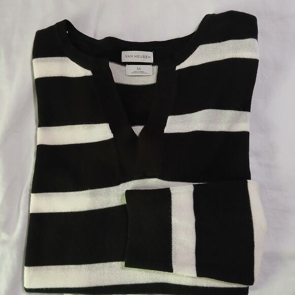 Van Heusen M long-sleeved  Black & White Stripe Tunic sweater light-weight - Picture 12 of 12